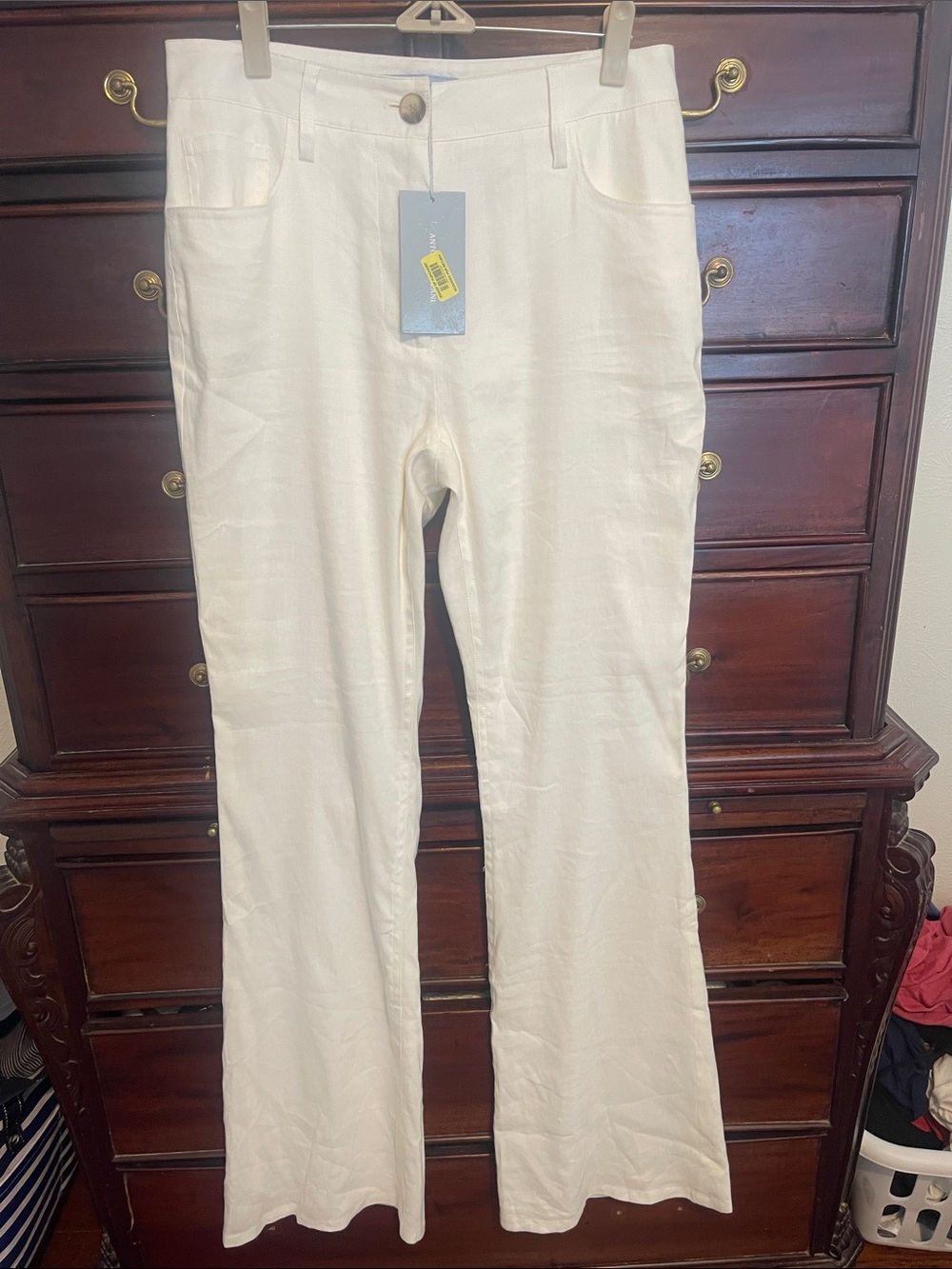 Women's White Linen-Blend Flared linen blend pants - Brand: Antonio Melani